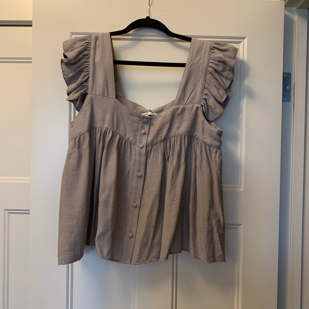 Zara Mauve Ruffle Sleeve Button Front Tank Top